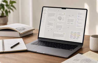 A clean notes workspace connecting neuroscience reading cards and tags